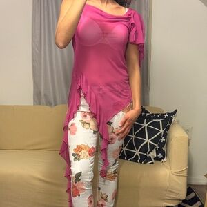 Urban outfitters 1 shoulder Pink Asymmetrical Sheer Top